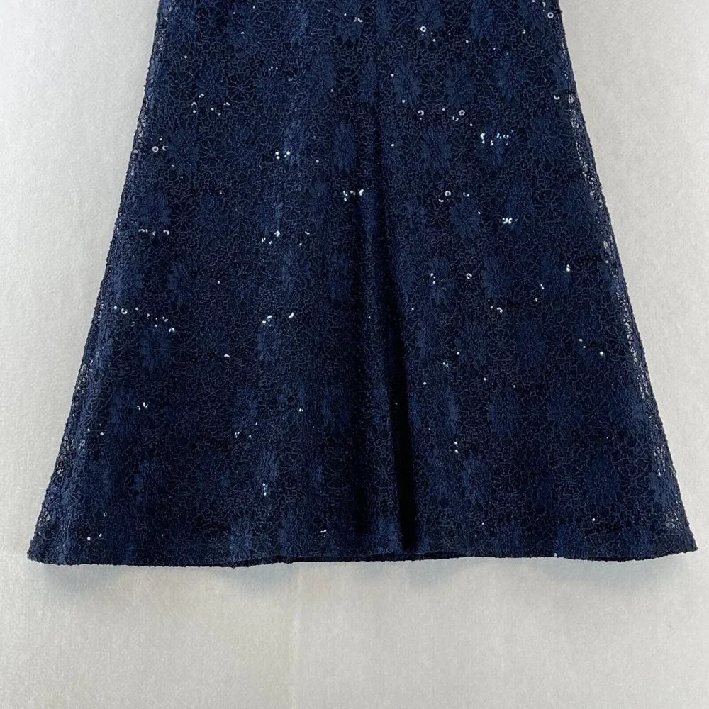 Sequin Hearts Mini Dress Womens Sz S A-Line Floral Lace Overlay Sleeveless Blue - Picture 4 of 10